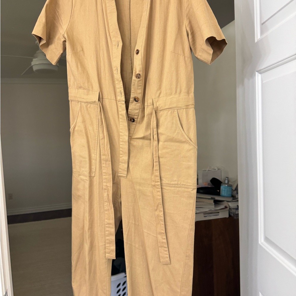 Able Camel Button-Front Jumpsuit